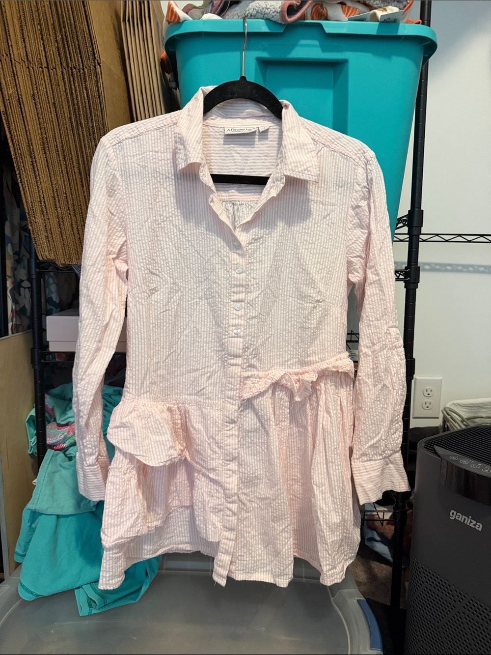 Women’s Light Pink Button-Front Peplum Shirt